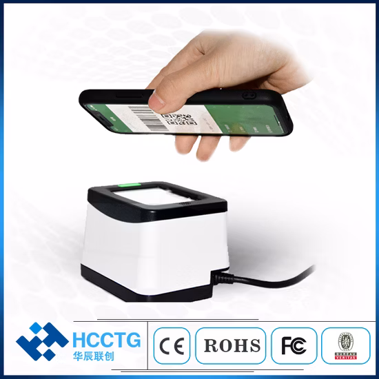 Hot Sale Quick Scan CMOS 2D Qr Code USB Desktop Mobile Payment Barcode Scanner Box HS-2001c