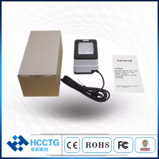 Gran oferta, escaneo rápido CMOS 2D, código Qr, USB, escritorio, pago móvil, escáner de código de barras, caja HS