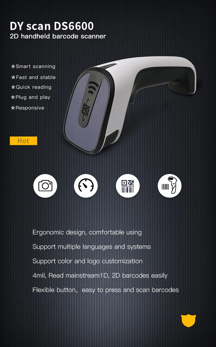 2D Desktop Printer and Scanner Handheld Supermarket POS Barcode Scanner